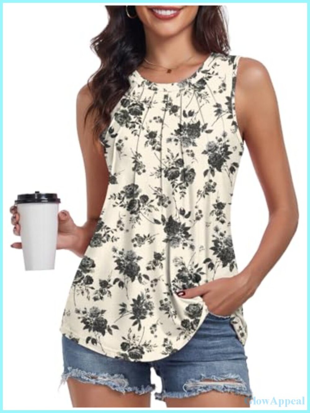 Pleated Sleeveless Tank Top Loose Fit Flowy Summer Camisole Blouse
